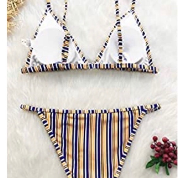 Bikini Set Stripe Printing Beach Bathing Suit - Picture 3 of 4